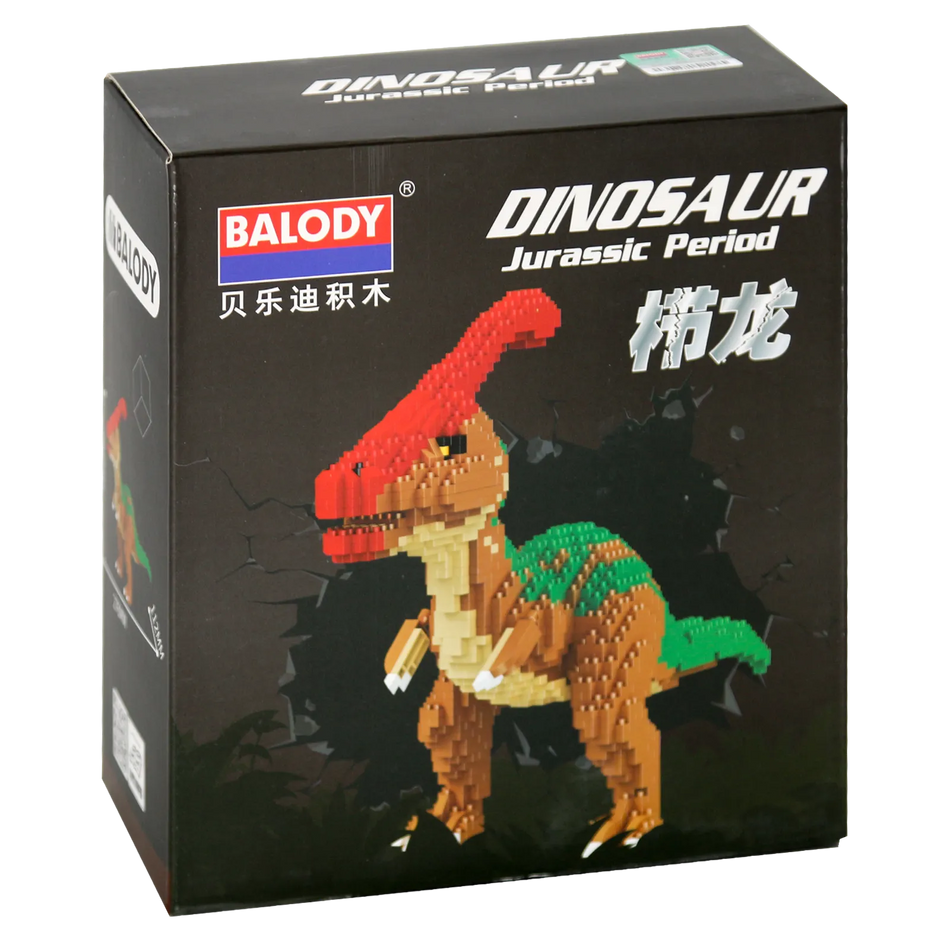 Vorderseite der Verpackung der Balody Miniblocks Parasaurolophus