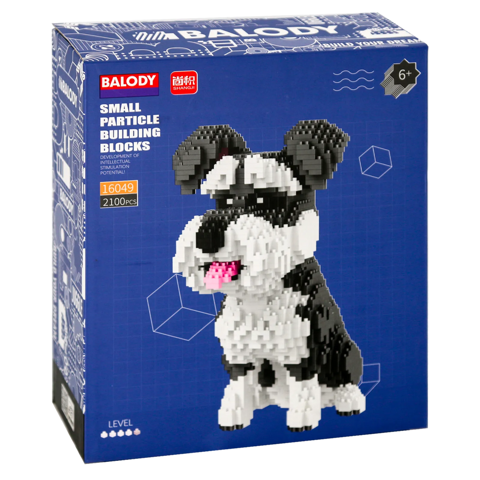 Vorderseite der Verpackung der Balody Miniblocks Großer Schnauzer